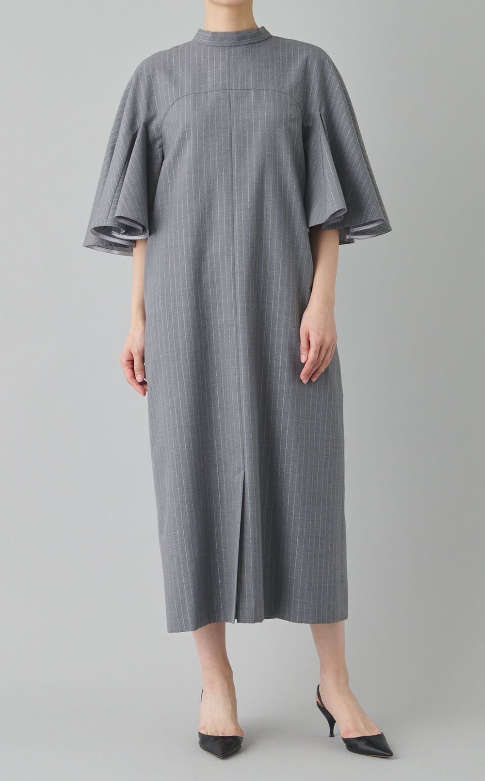 ラメストライプフレアスリーブワンピース