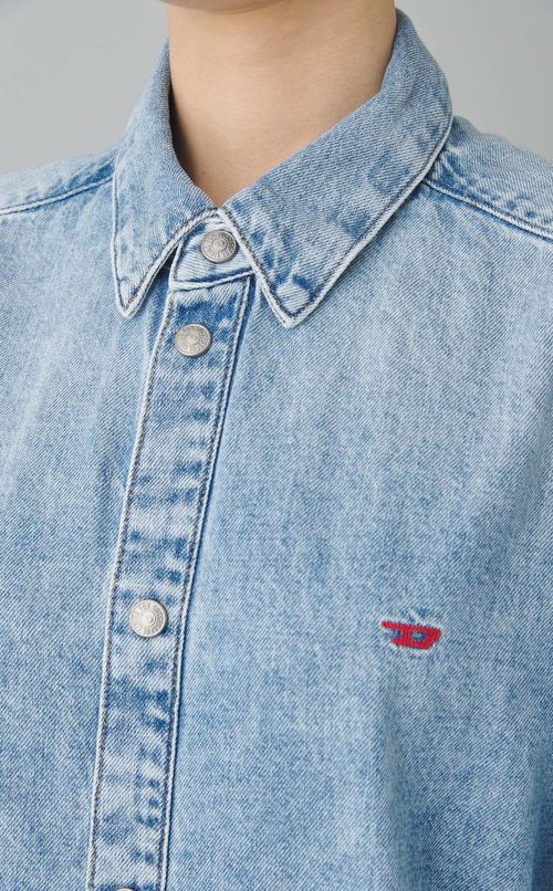 ロゴ刺繍デニムシャツワンピース