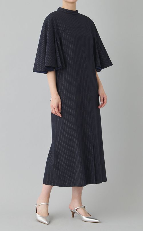 ラメストライプフレアスリーブワンピース