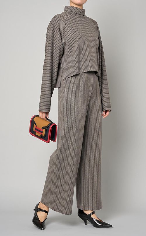 ヘリンボーンプルオンクロップドパンツ