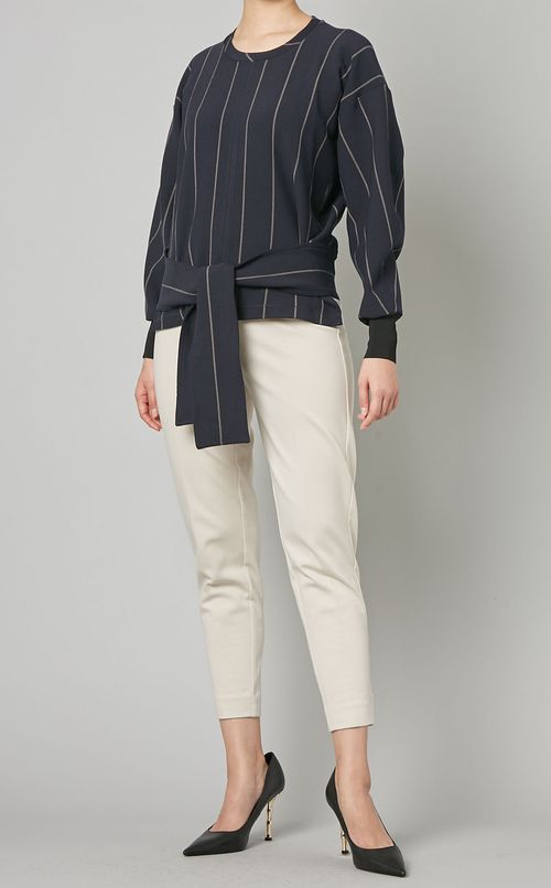 ピンストライプウエストリボントトップス