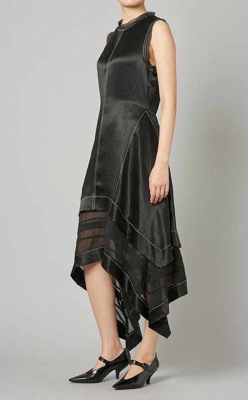 アシンメトリーヘムサテンコンボドレス