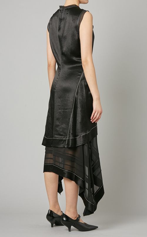 アシンメトリーヘムサテンコンボドレス