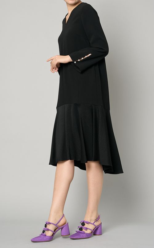 袖パールフレアワンピース