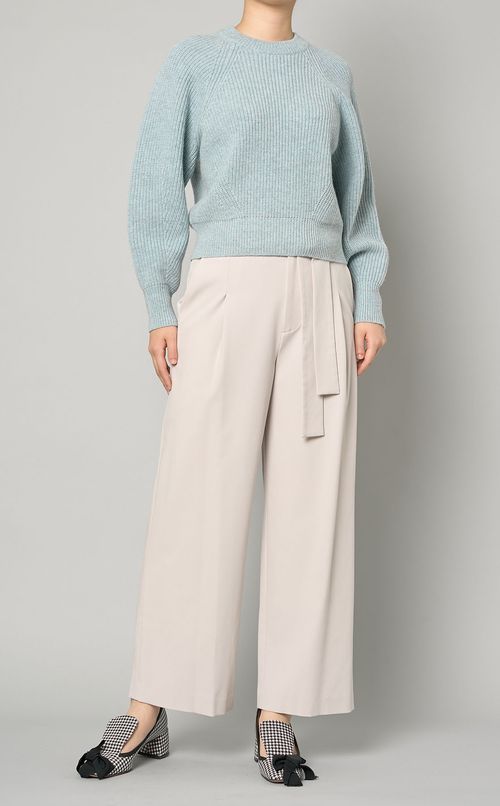 リボンベルトストレッチワイドパンツ