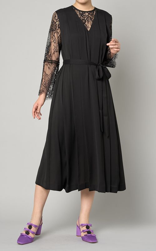 ミックスレースプリーツドレス