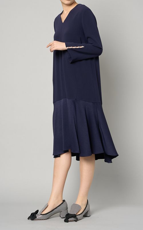 袖パールフレアワンピース