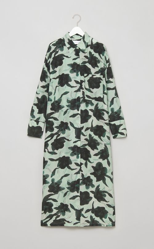 プリン卜ブラウジングシャツワンピース