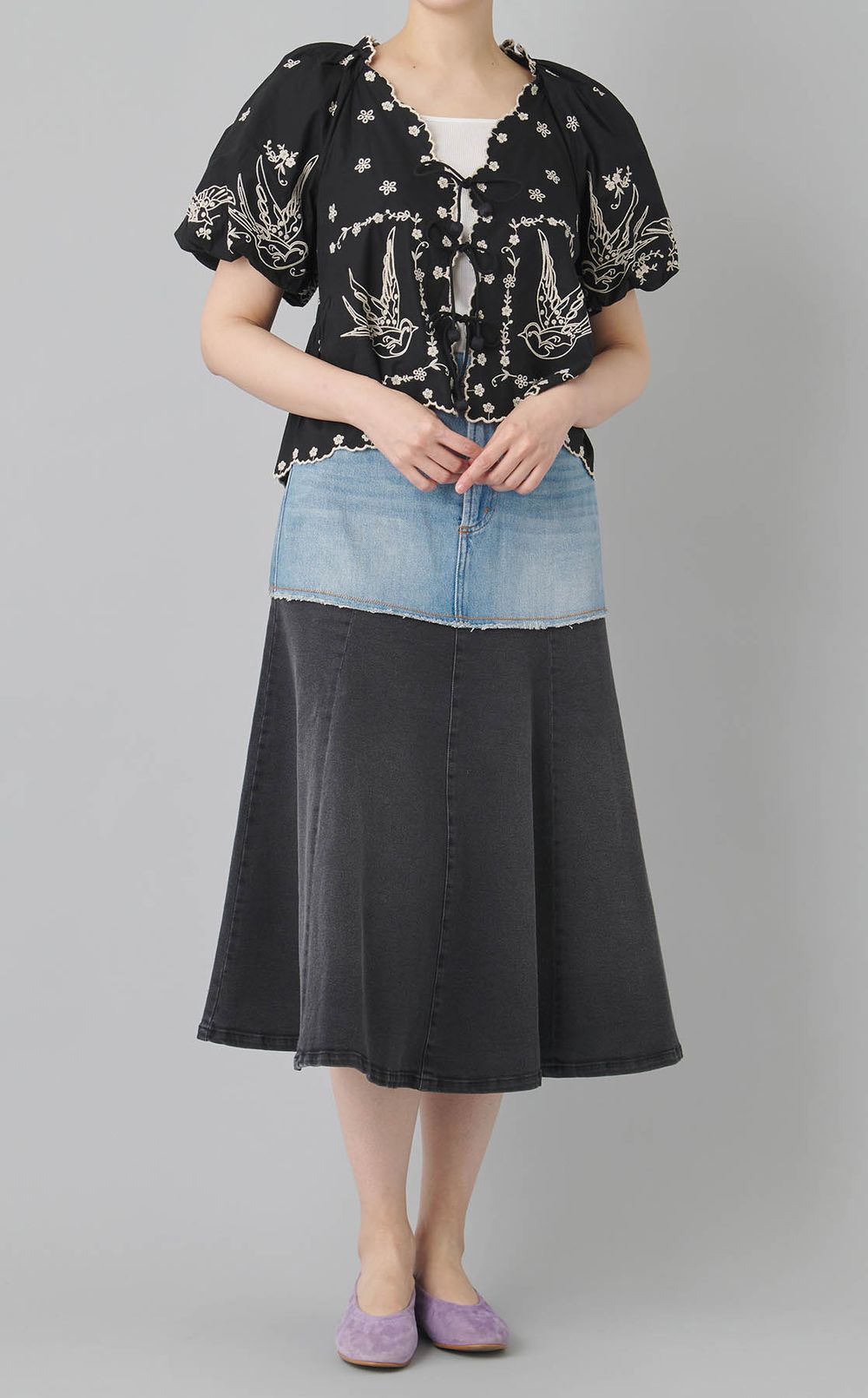 ウォッシュドバイカラーデニムスカート