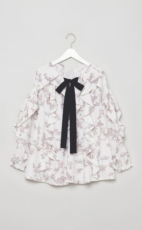 プリントラッフルブラウス