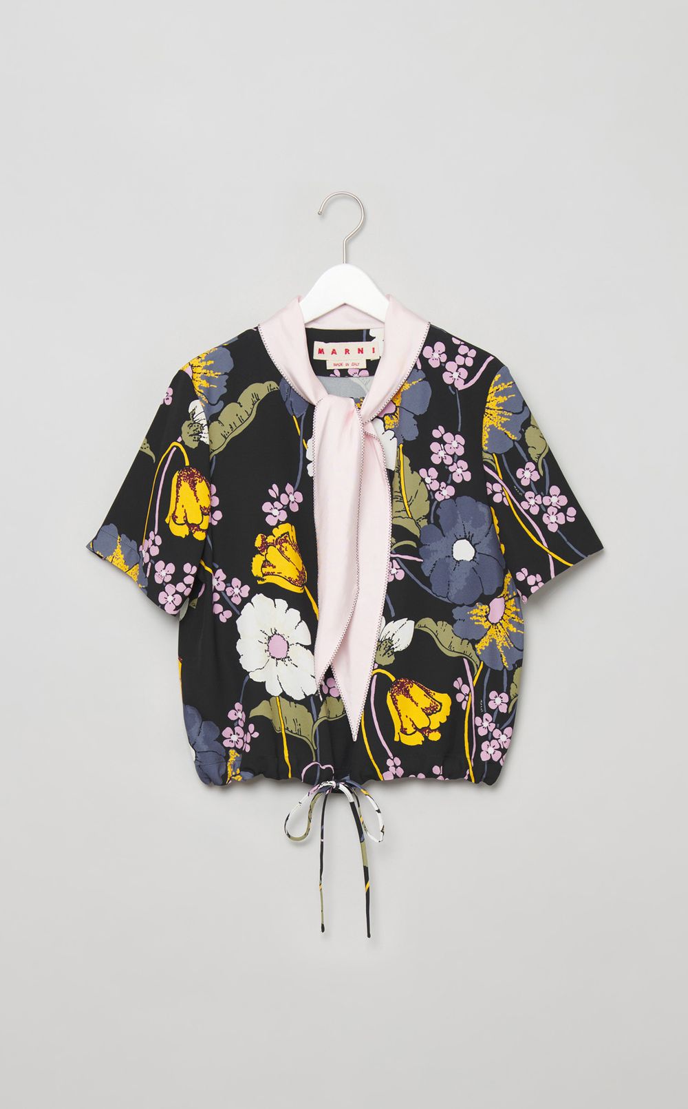 レトロフラワープリントボウタイブラウス