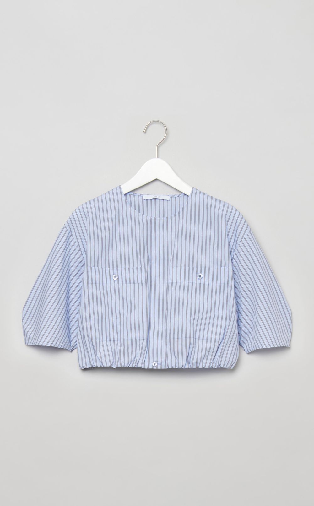 コットンストライプクロップドシャツ