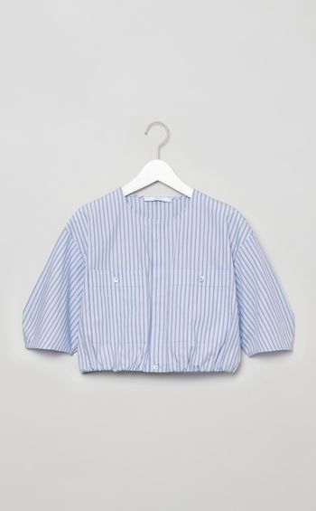 コットンストライプクロップドシャツ