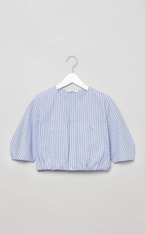 コットンストライプクロップドシャツ
