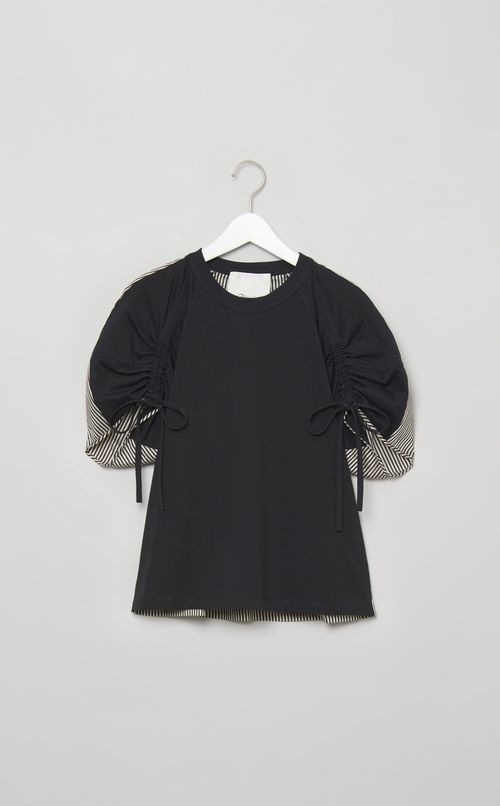 ギャザースリーブパネルジャージトップス