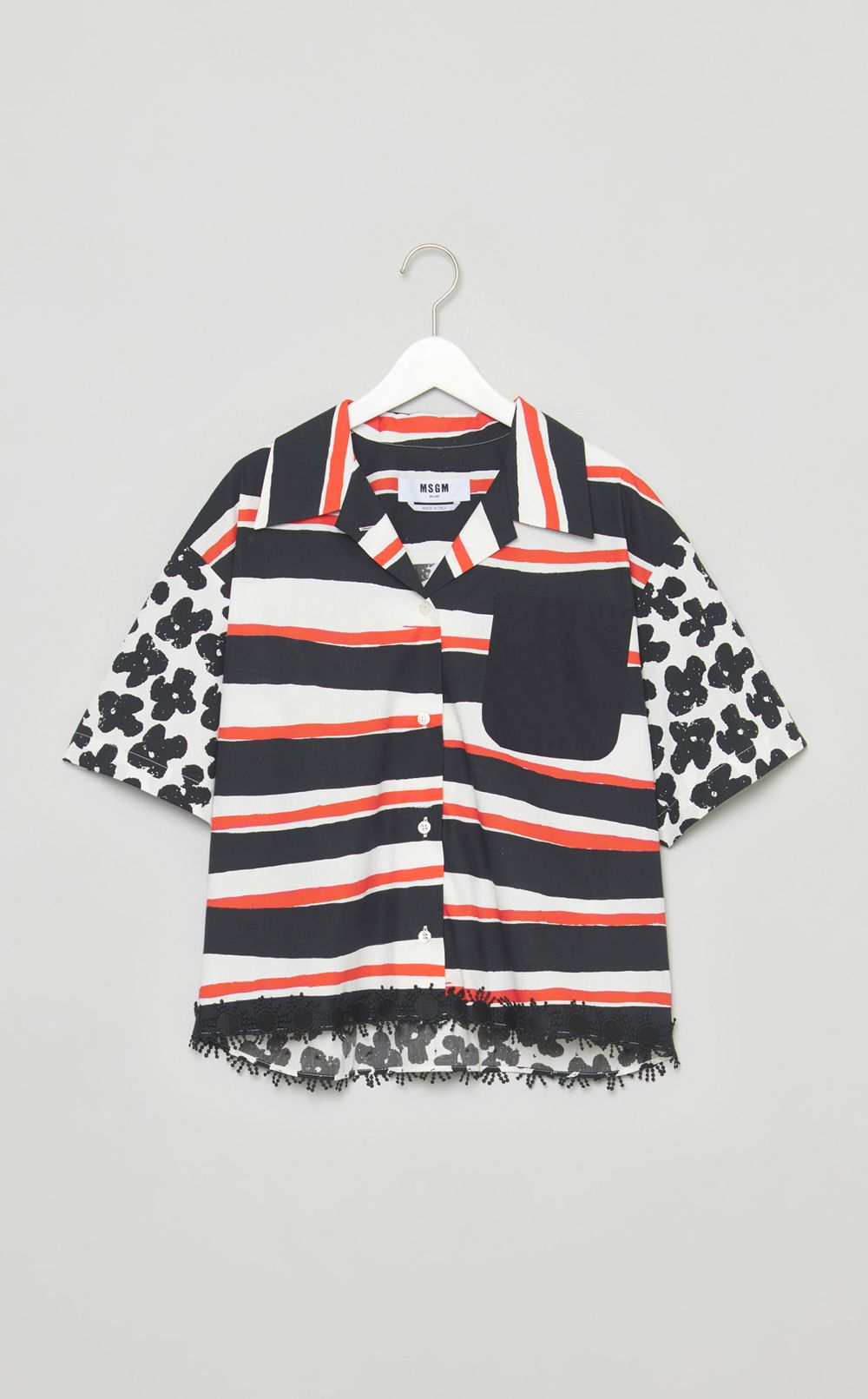 ボーダーフラワープリントショートシャツ