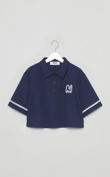 ロゴ刺繍クロップドポロ