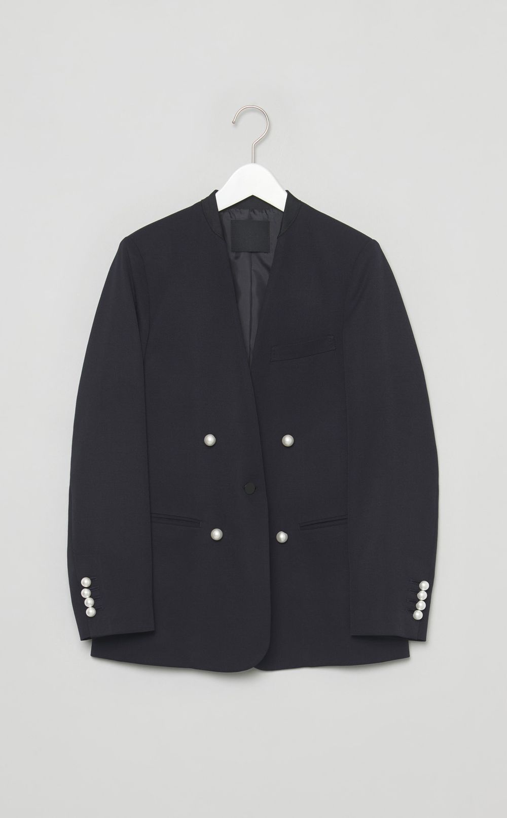 ノーカラーパールボタンジャケット