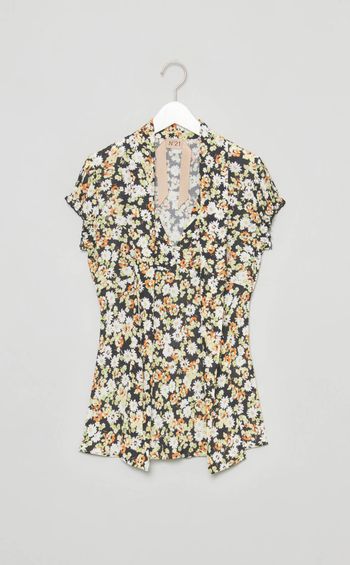 フラワープリントボウタイブラウス