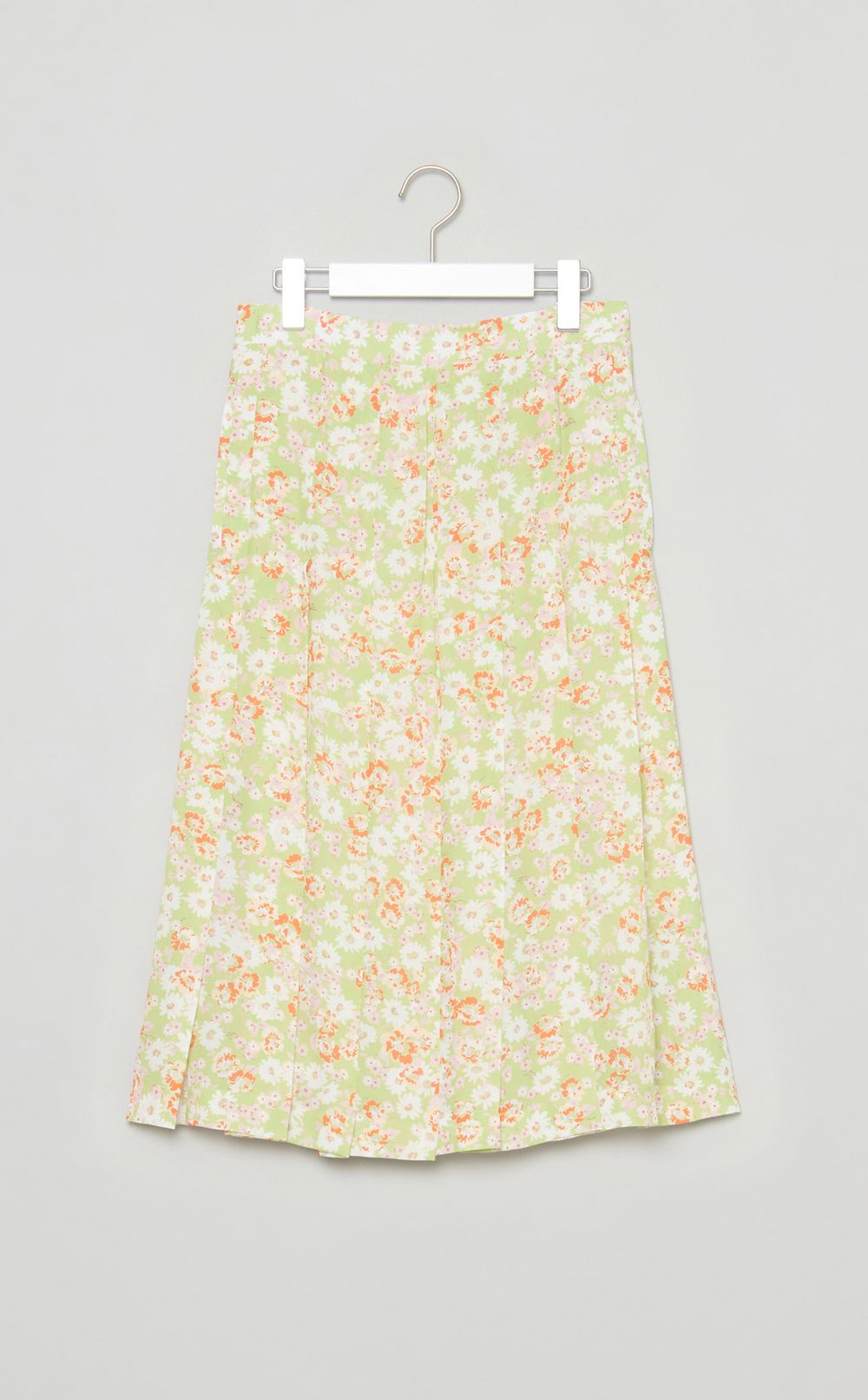 フラワープリン卜プリーツミディスカート