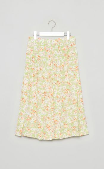 フラワープリン卜プリーツミディスカート