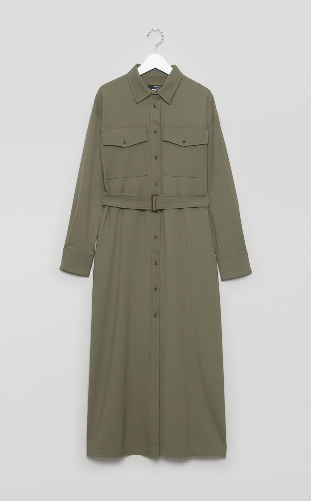 ギャバジンベルテッドシャツワンピース