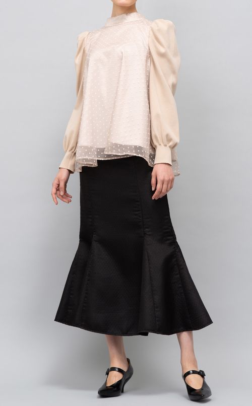 ドットフロッキーフレアブラウス