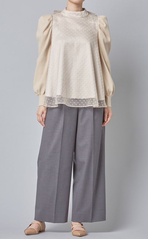 ドットフロッキーフレアブラウス