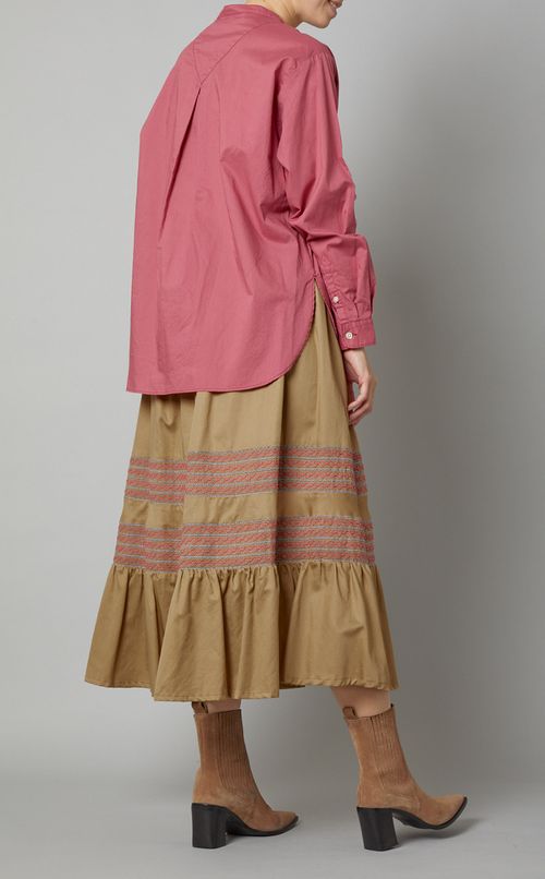 フロントステッチ肩開きブラウス