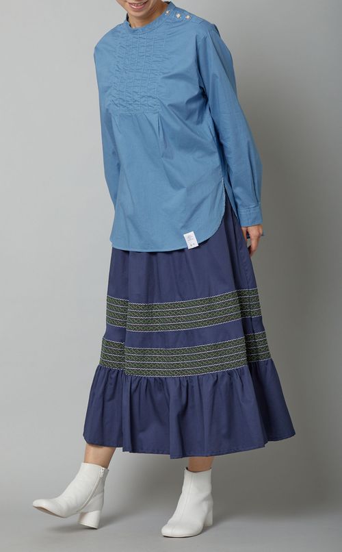 フロントステッチ肩開きブラウス