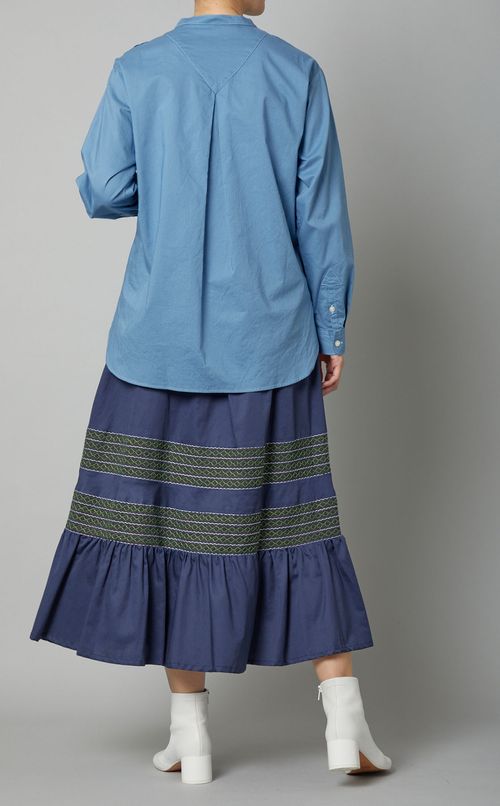 フロントステッチ肩開きブラウス