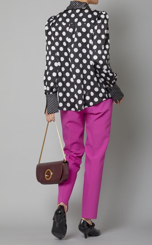 ポルカドット切替タイネックブラウス