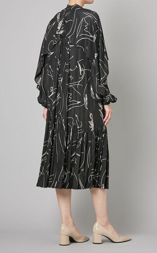 ボウタイプリントミディワンピース