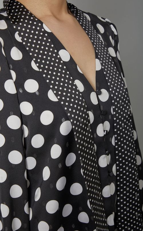 ポルカドット切替タイネックブラウス