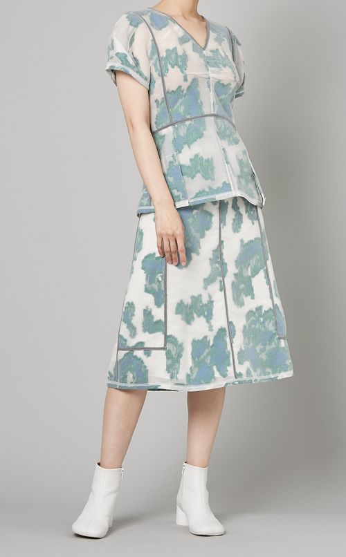 オーガンジーフラワーフレアミディスカート