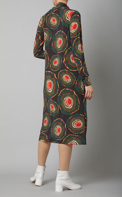 プリントハイネックミディドレス