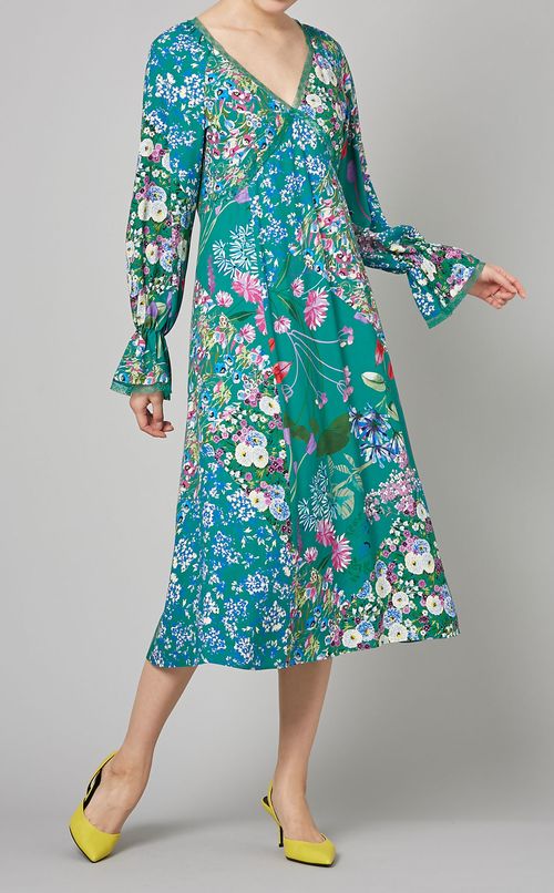 マルチフラワープリントVネックワンピース