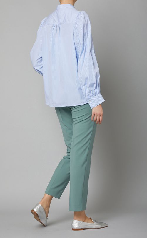 ストライプギャザースリーブブラウス