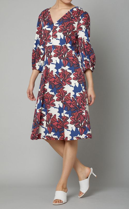 プリントVネックフレアワンピース