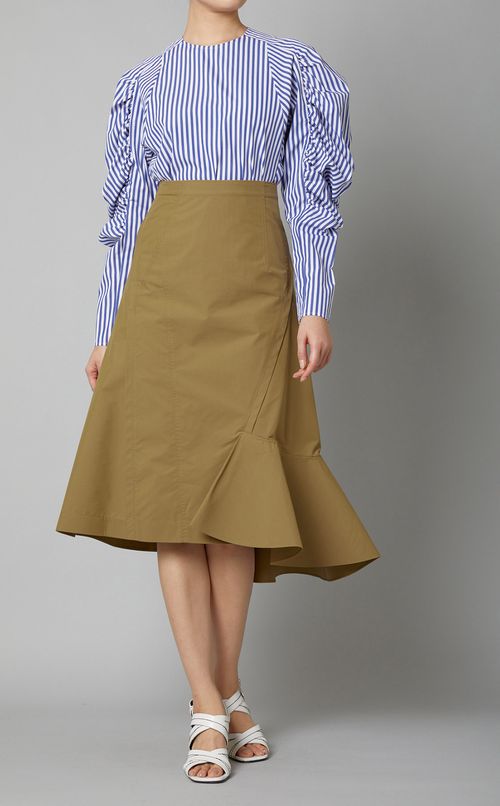 ストライプギャザースリーブブラウス