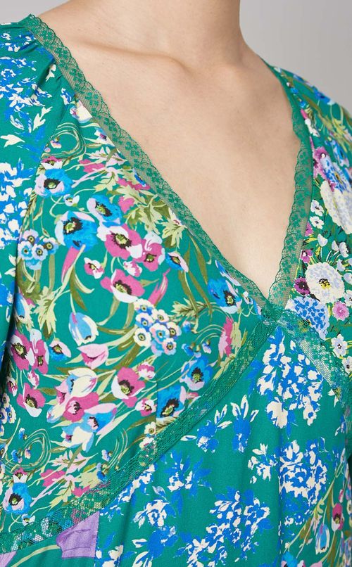 マルチフラワープリントVネックワンピース