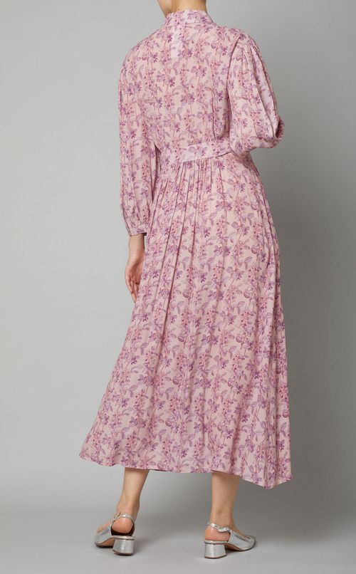 フラワープリントギャザースリーブドレス