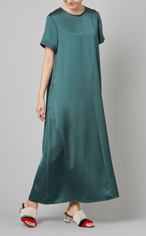 サテンショー卜スリーブロングワンピース