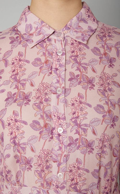 フラワープリントギャザースリーブドレス