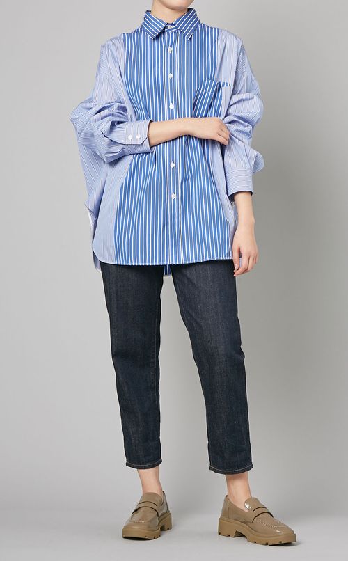 コットン切替ストライプシャツ