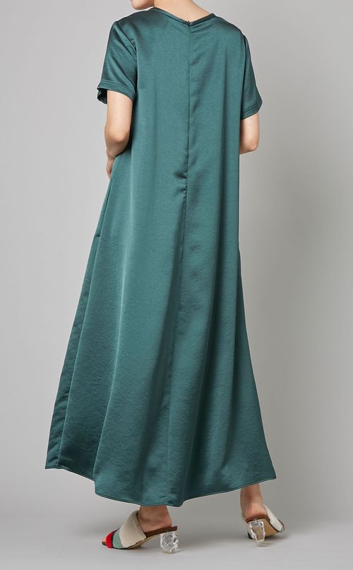 サテンショー卜スリーブロングワンピース