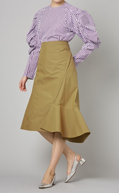 ストライプギャザースリーブブラウス