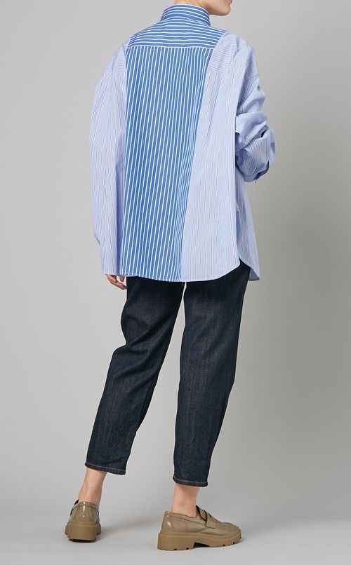 コットン切替ストライプシャツ