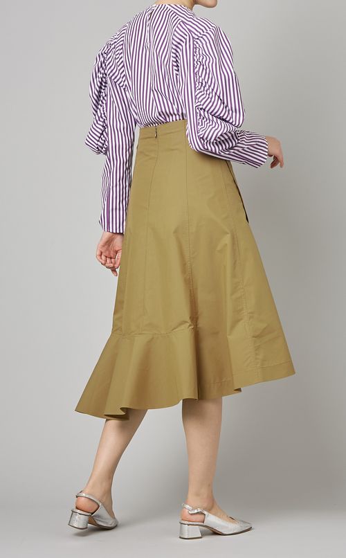 ストライプギャザースリーブブラウス