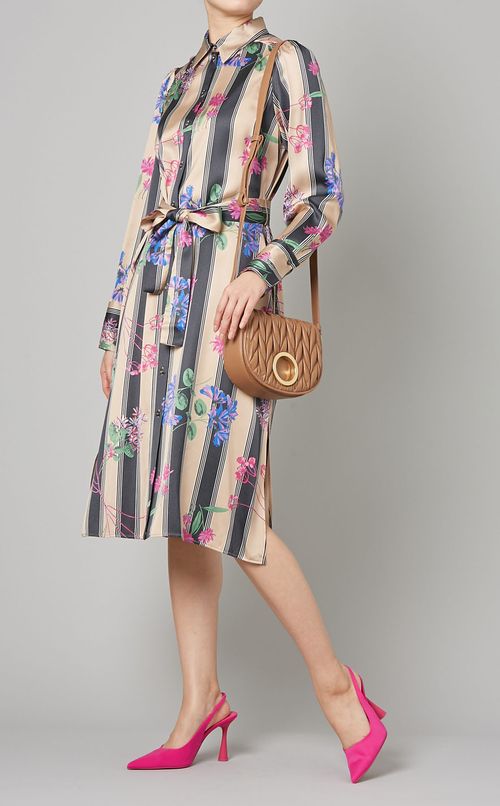 ストライプフラワープリントワンピース